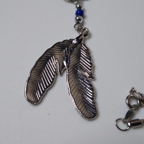 Metal Two Feather Pendant Necklace 18.5 Inches - Picture 8 of 14